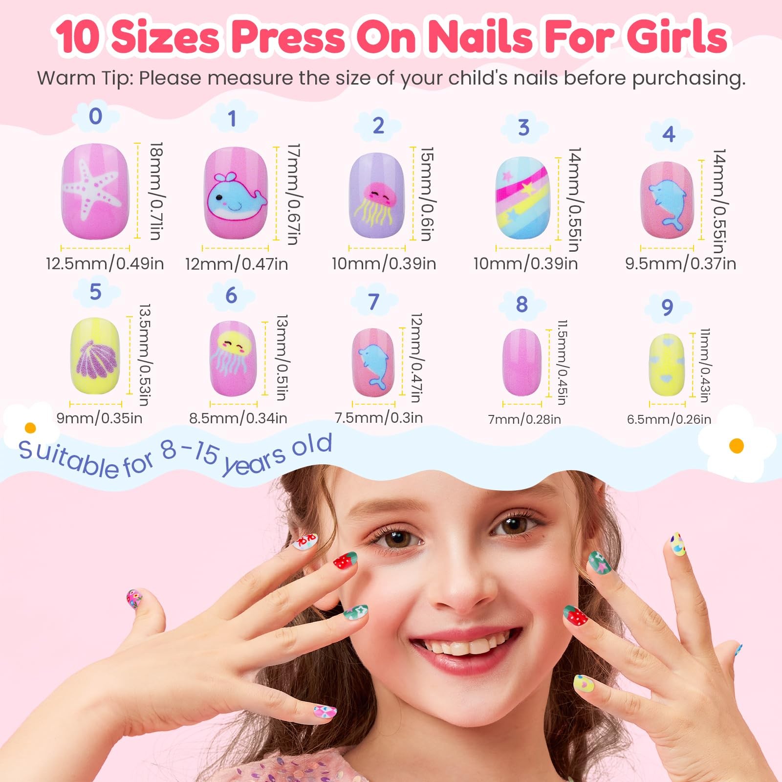 360 Pcs Kids Press On Nails, 15 Styles 12 Sizes Press On Nails for Kids Girls…