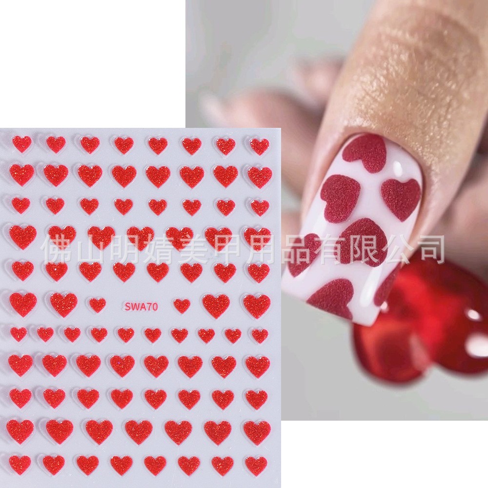 3 Sheets Nail Art Sticker Glitter Heart Valentine Decals Manicure DIY Peel NH28