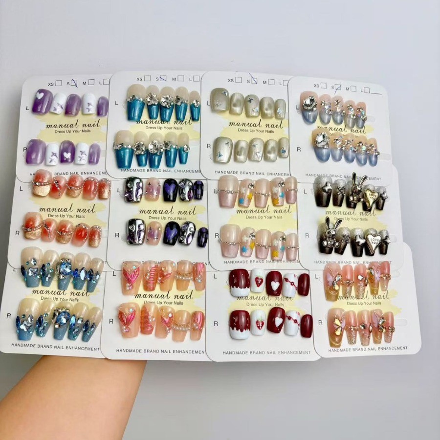 48Pcs Hand Painted Floral Press On Nails, Reusable Glossy False Nails For Daily