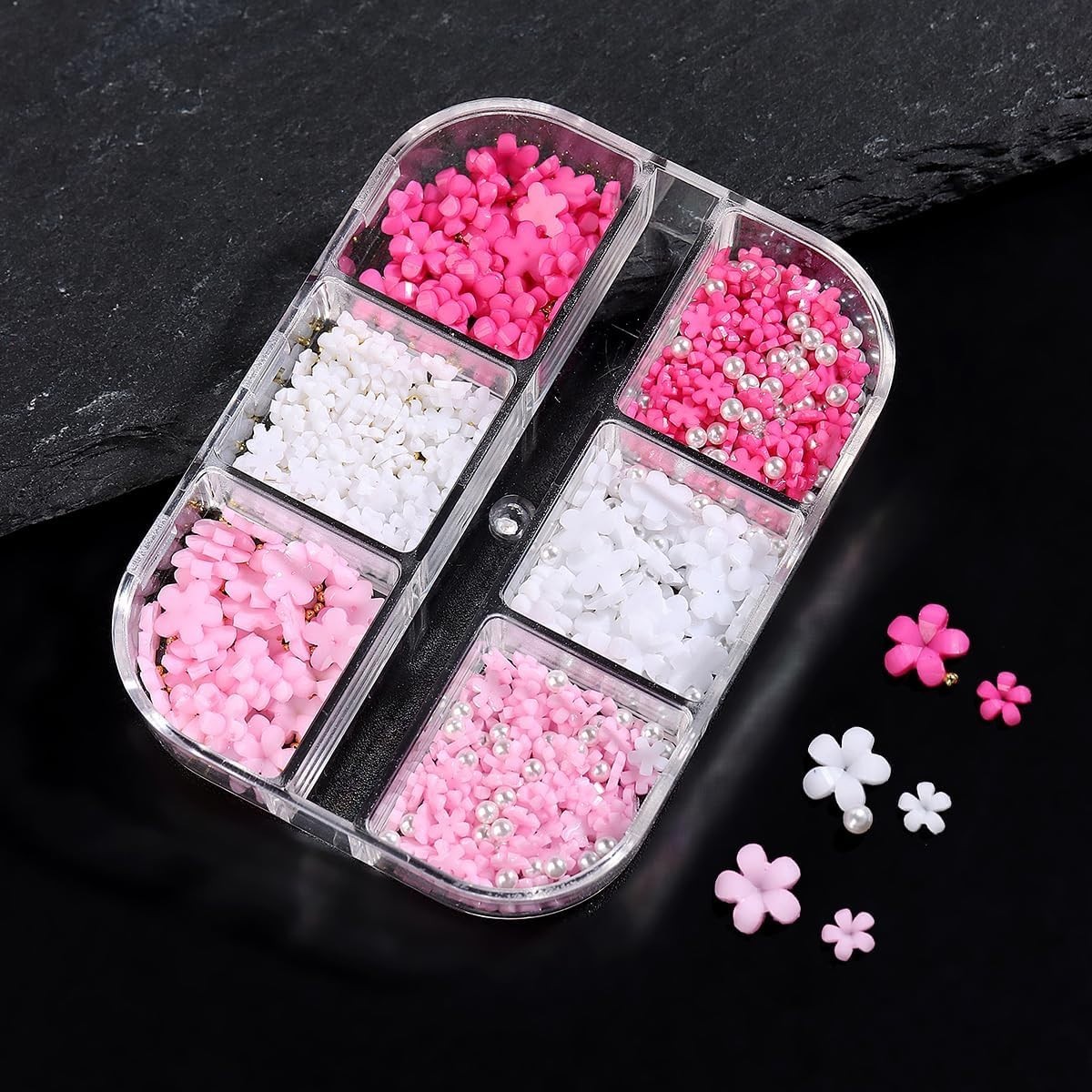 3D Flowers for Nails, Nail Charms, Metal Butterfly with Nail Gems Pink White