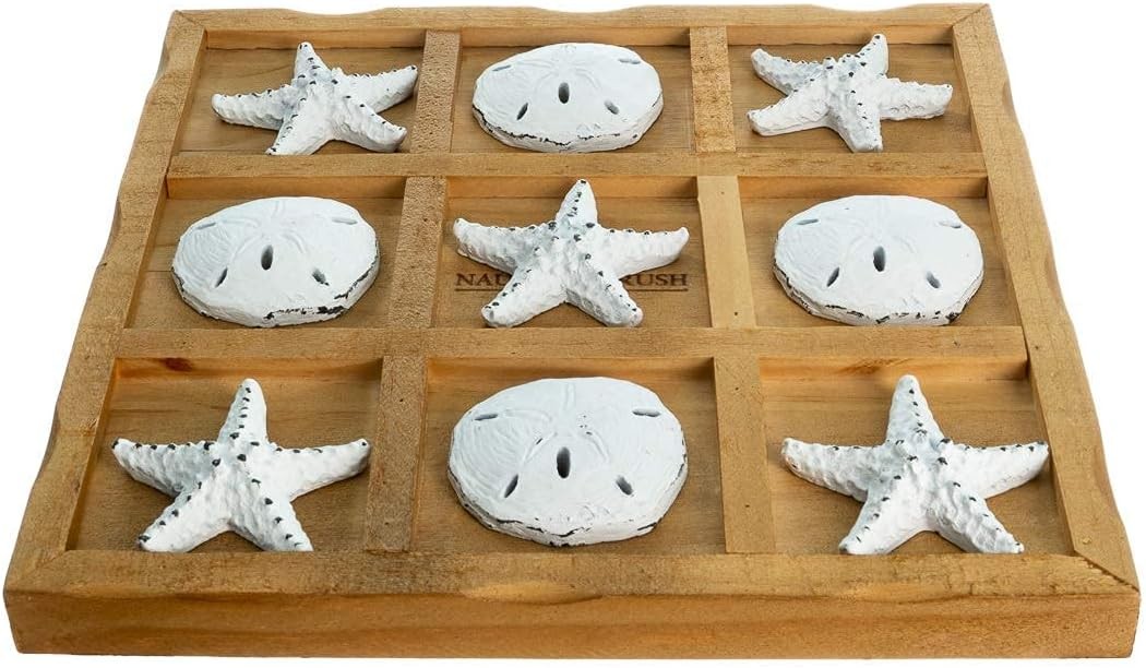 Starfish Tic Tac Toe Game – 9″ x – Beach White & Sand Dollars