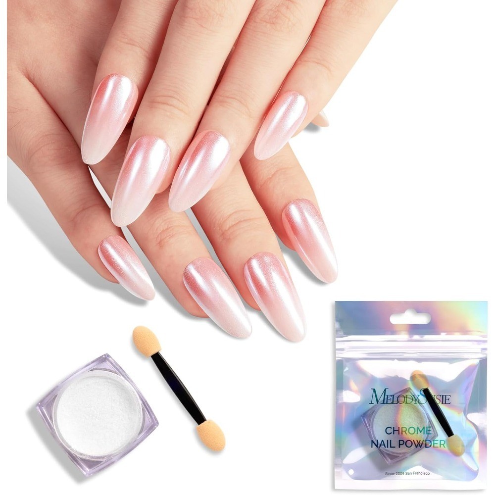White Chrome Nail Powder Pearl Mirror Effect Pigment Pearlescent Mermaid Glitter
