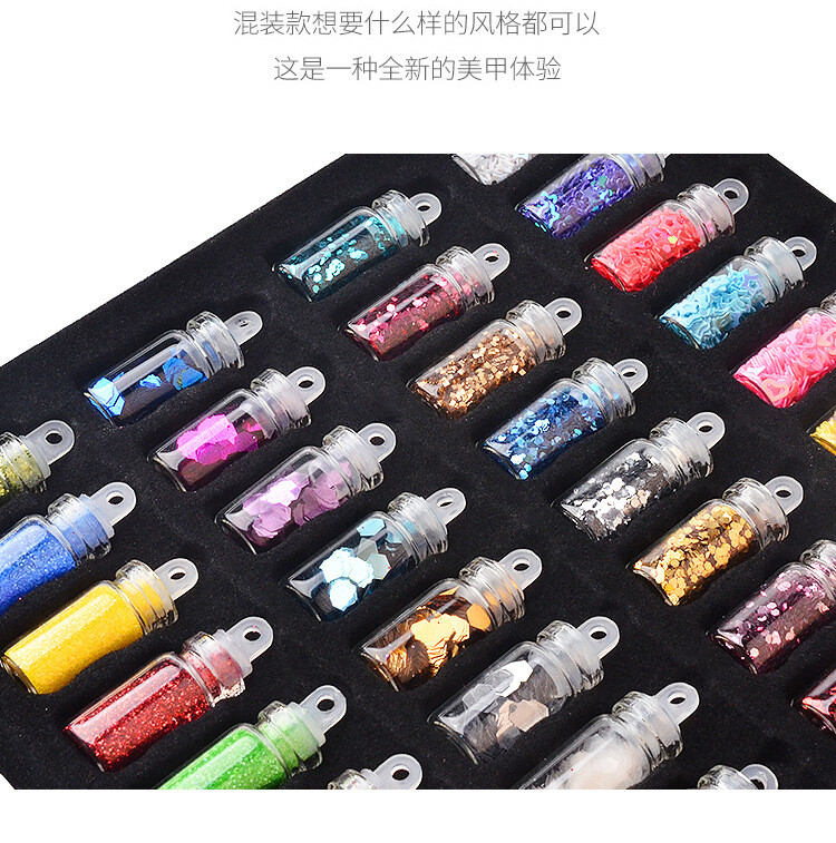 48 Bottles Mini Nail Art Charms Sequin Glitter Powder Caviar Beads Set Crafts