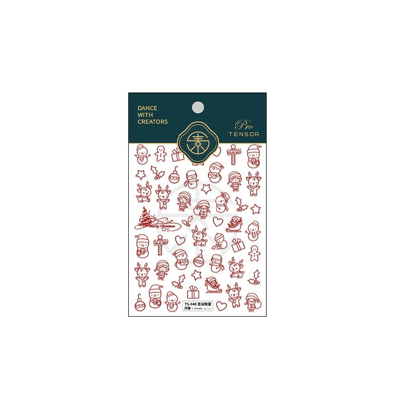Christmas Line Art Nail Stickers – Cute Holiday Designs (373)