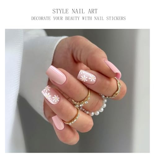 Gel Nail Stickers Flower Pink Semi Cured Gel Nail Strips Wraps UV/LED Nails