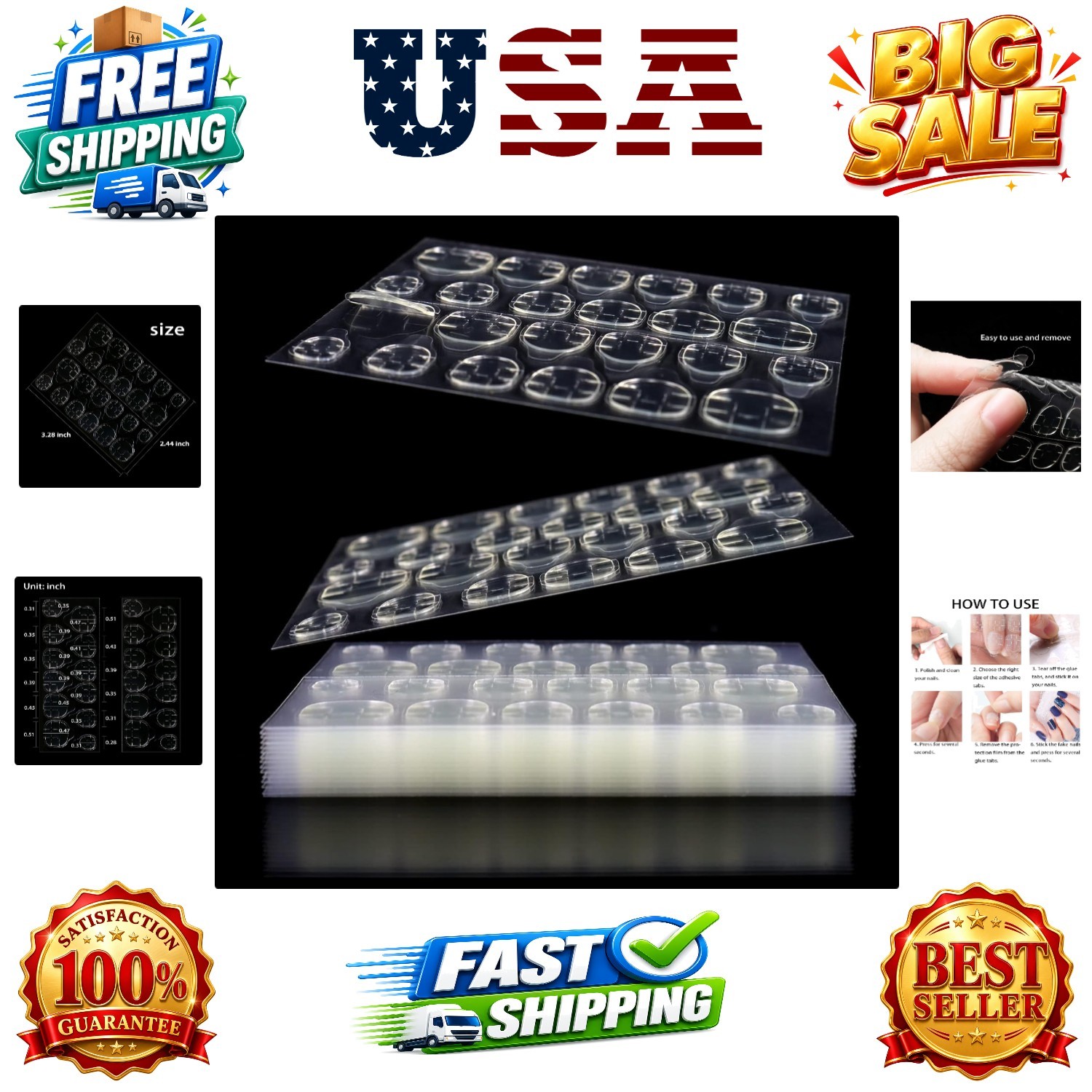 288pcs 12 Sheets Adhesive Tabs Waterproof Breathable Glue Tabs Double-Sided N…