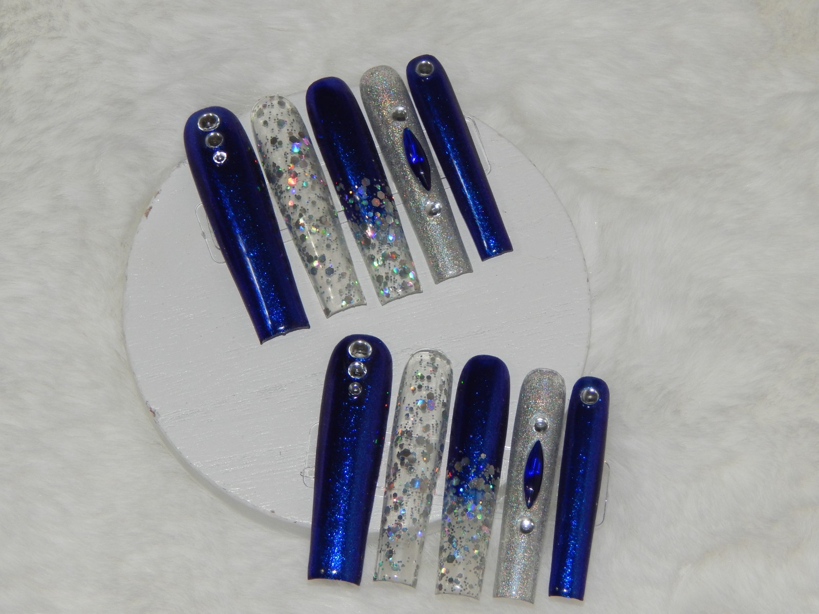 Luxury Handmade Press-On Nails I Reusable I Midnight Blues I Square Shape l 3XL