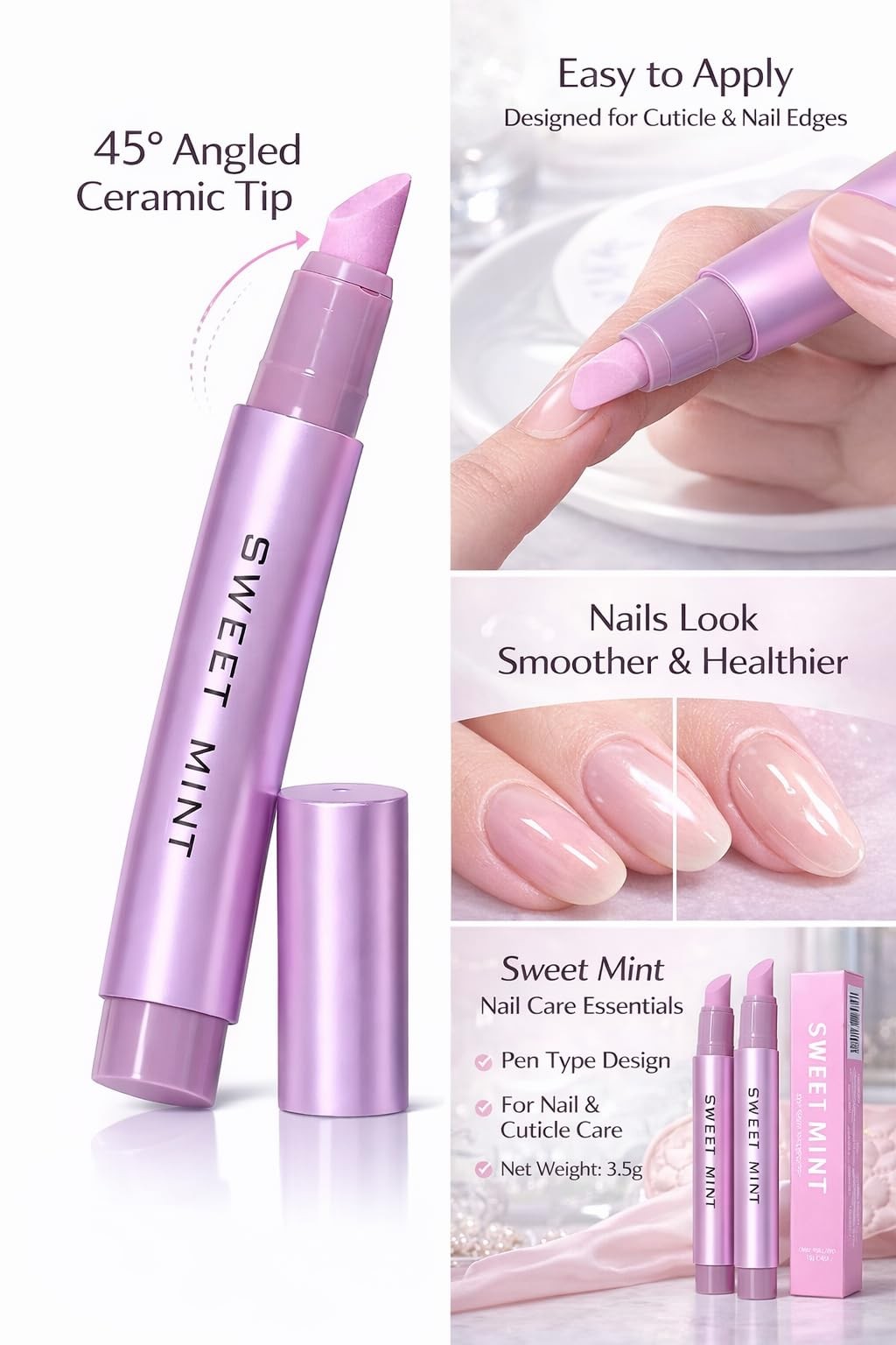 Asakstinado Sweet Mint Nail Cuticle Oil Pen with 3.5 Ounce (Pack of 1), White