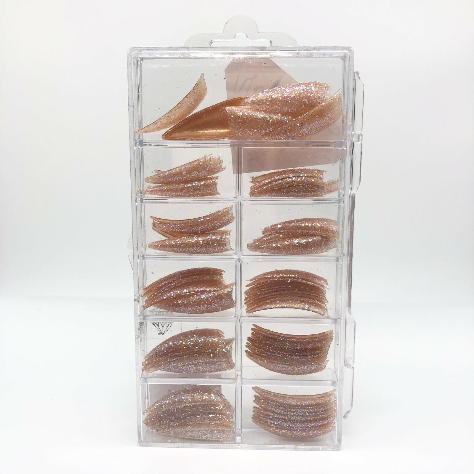 Brand New Tip Jar Fake Nail Tips – Orange Pink Stiletto with Glitter (#231)