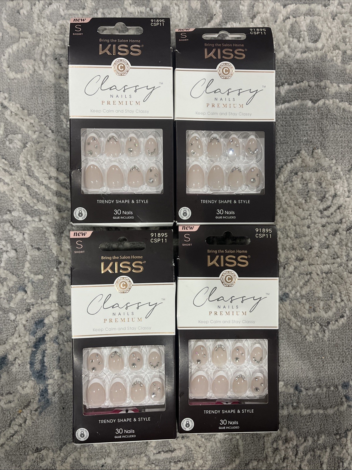Kiss Premium Classy Nails Set With 3D Jewel Accents Diy Glam ~ 4 Pack