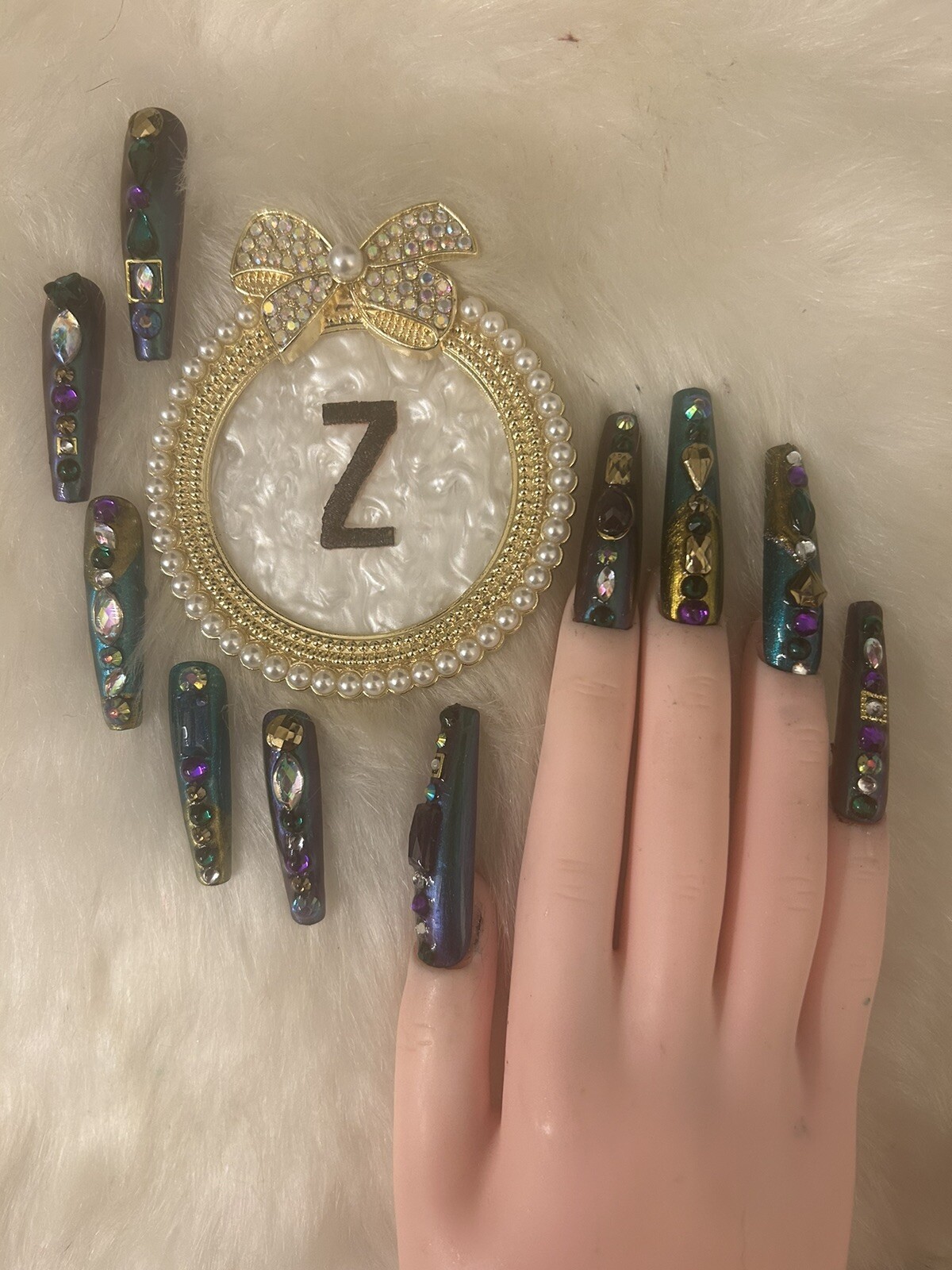 Z NAILZ! Gorgeous Set Of 2XL Coffin Mardi Gras Themed Press On Nails