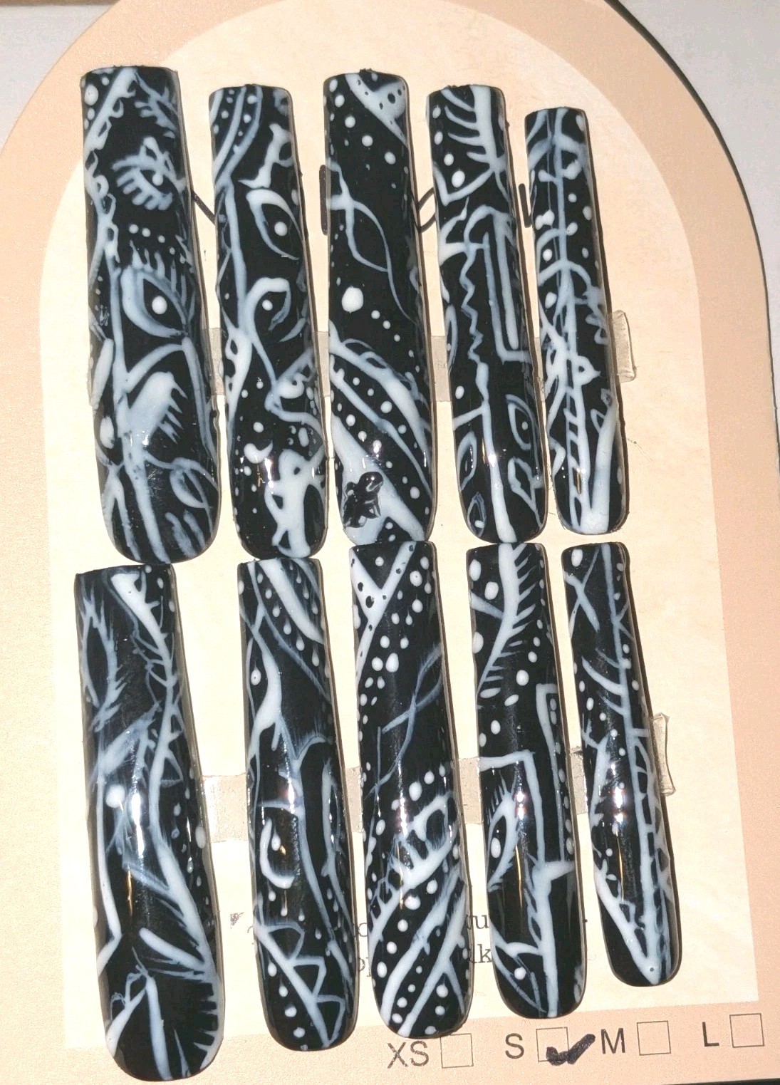 Handmade custom Black Paisley bandanna 10pc 3xl acrylic press on nails Sz Small