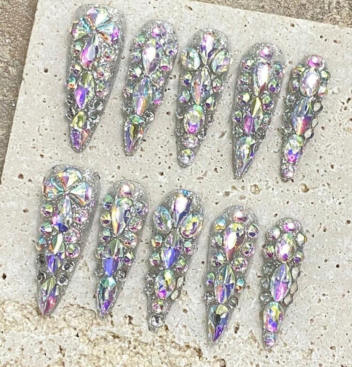 Handmade Press On Nails, Sparkle Rhinestones Sparkle Rhinestones