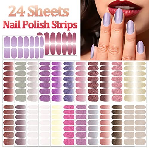 24 Sheets Full Nail Wraps Gradient Glitter Nail Polish Gradient Glitter Style