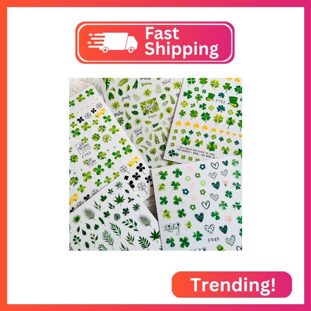 Yoksas Green Foliage Nature Nail Art Sticker Set – 6 Sheets of Self-Adhesive Euc