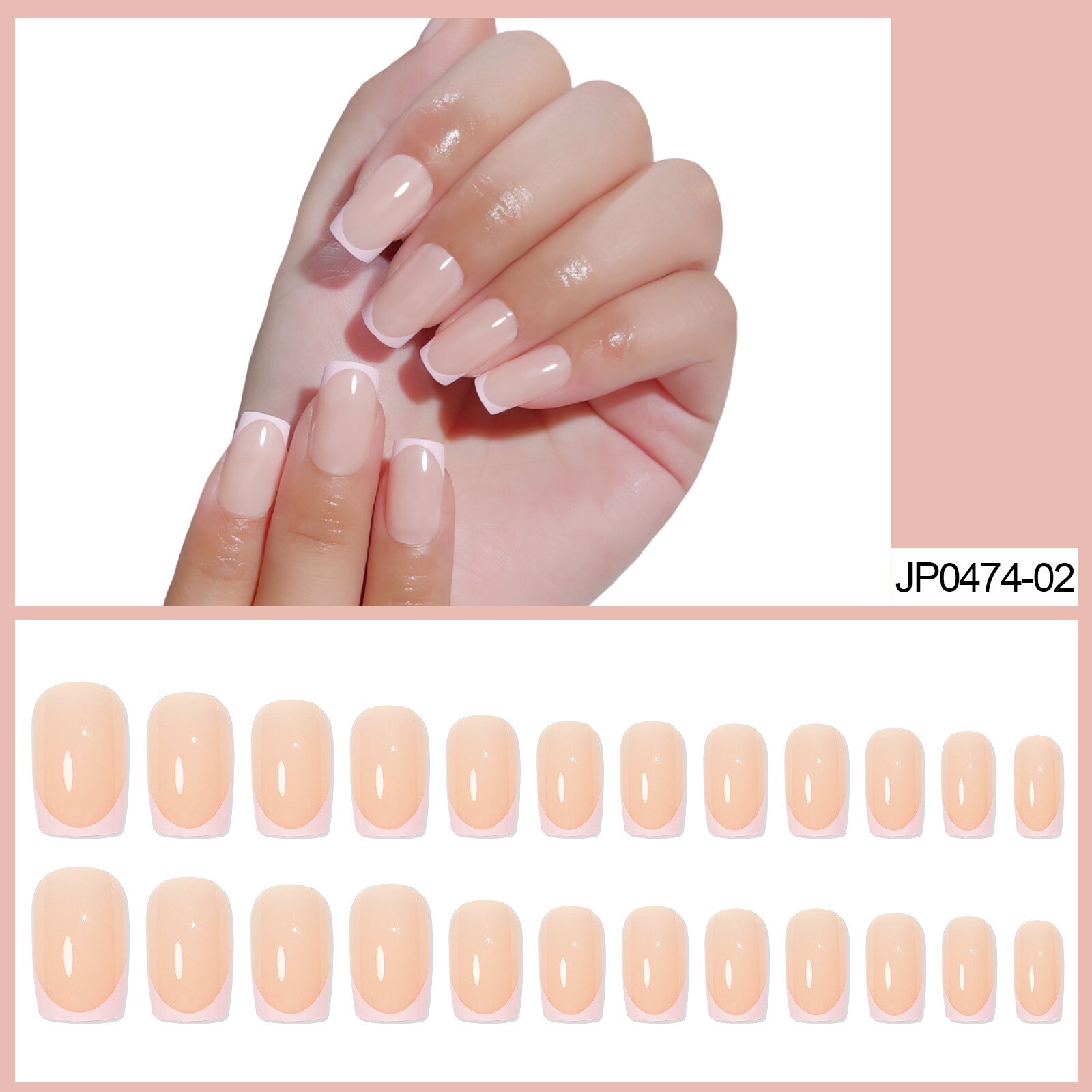 24pcs False Nail Tips Coffin Pink & White French Press on Nails for Nail Art DIY
