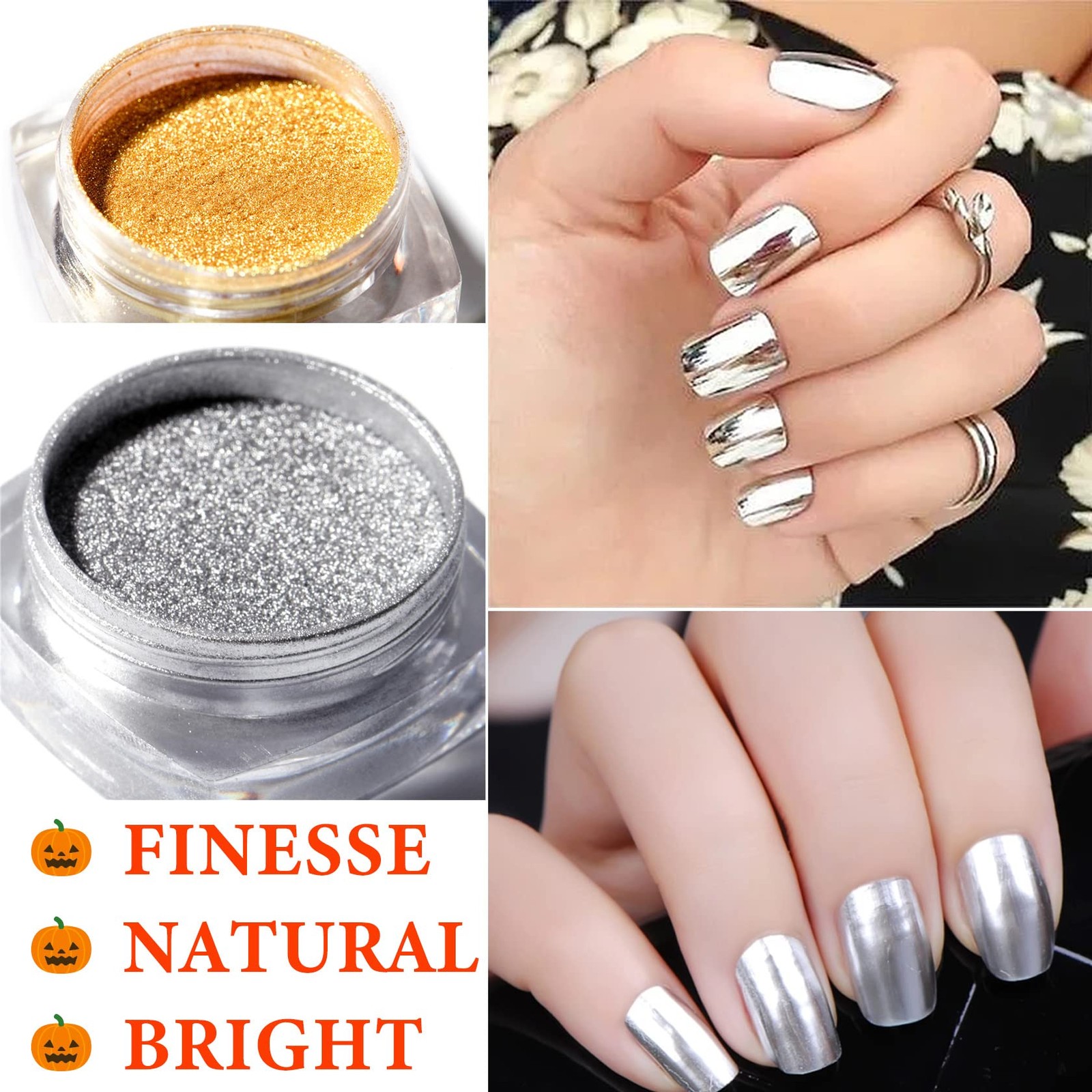 Gold & Silver Chrome Nail – Holographic Metallic Art Glitter with Mirror Effe…