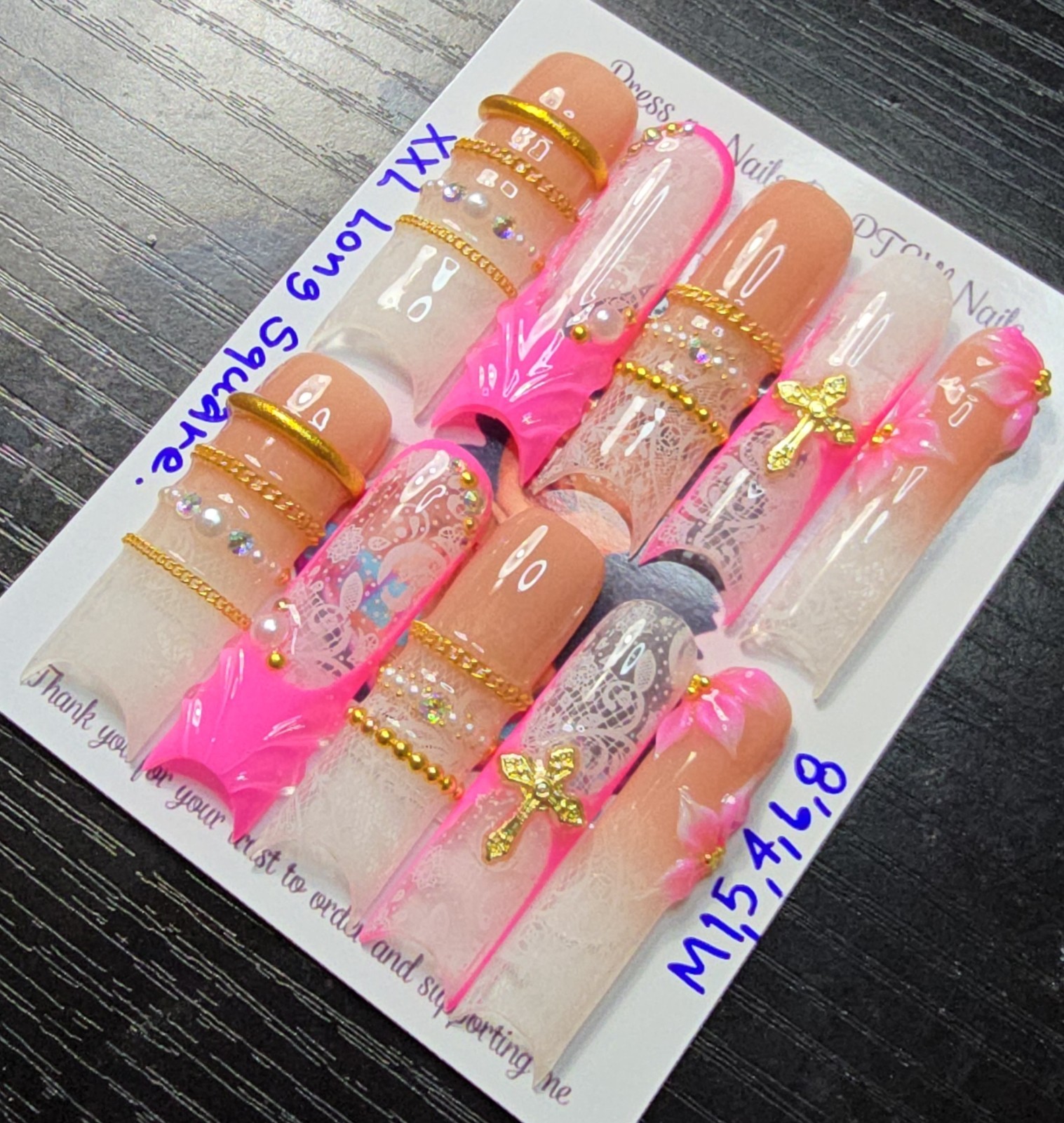 Handmade Gel Press On Nails,Luxury Nails Medium Size 1,5,4,6,8 XXL Long Square
