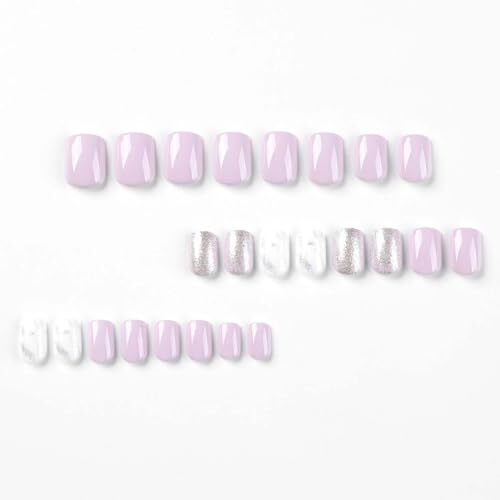 Square Press on Nails Short Fake Nails Glitter with Marbling Marbling Glitter 1