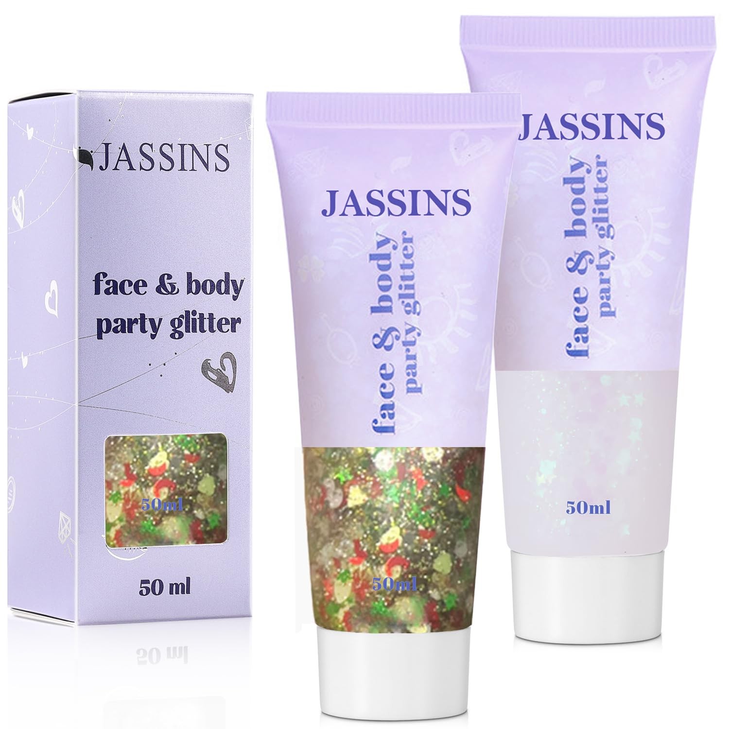 JASSINS 2PCS Body Glitter, 100ml Christmas Face Glitter for Women Girls Kids,