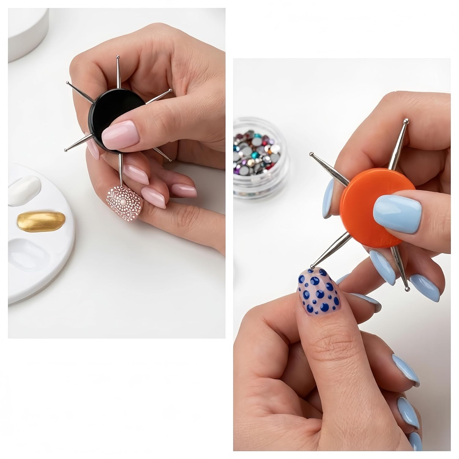 2Pcs Nail Dotting Tool 6 in 1 Circular, Multipurpose Manicure Pen for Pattern Tr