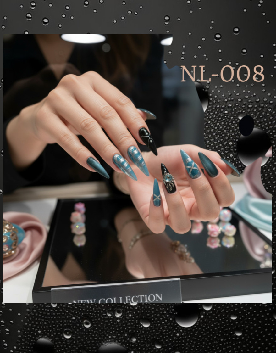 Dark green press-on almond-shaped nail stickers, short almond-shaped false nails