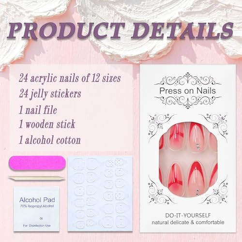 Press on Nails Medium Almond SWEKKE Pink French Tip Fake Nails Almond Nails13