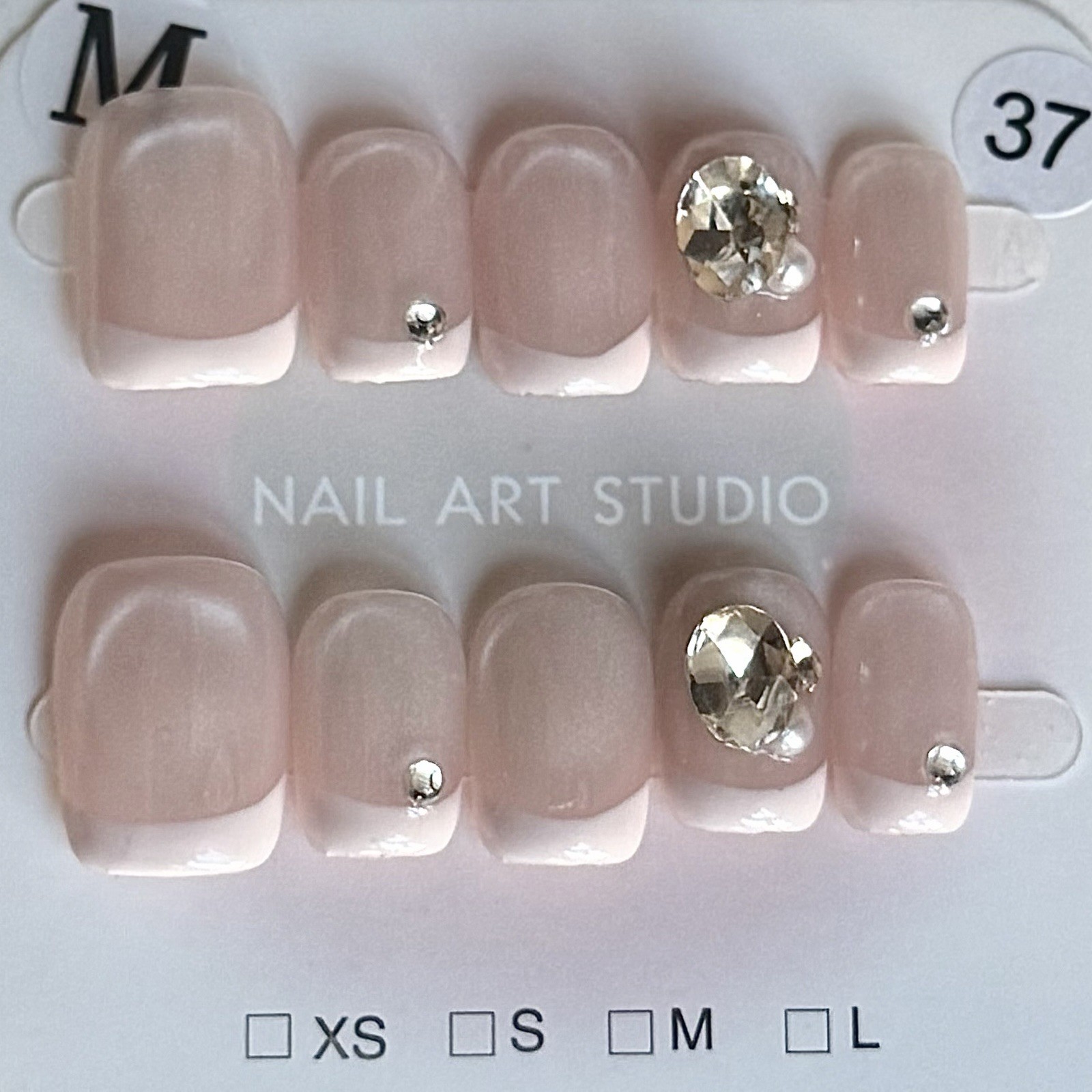 Handmade White French Tip Press-On Nails Short Square Size M Reusable Fake Nails