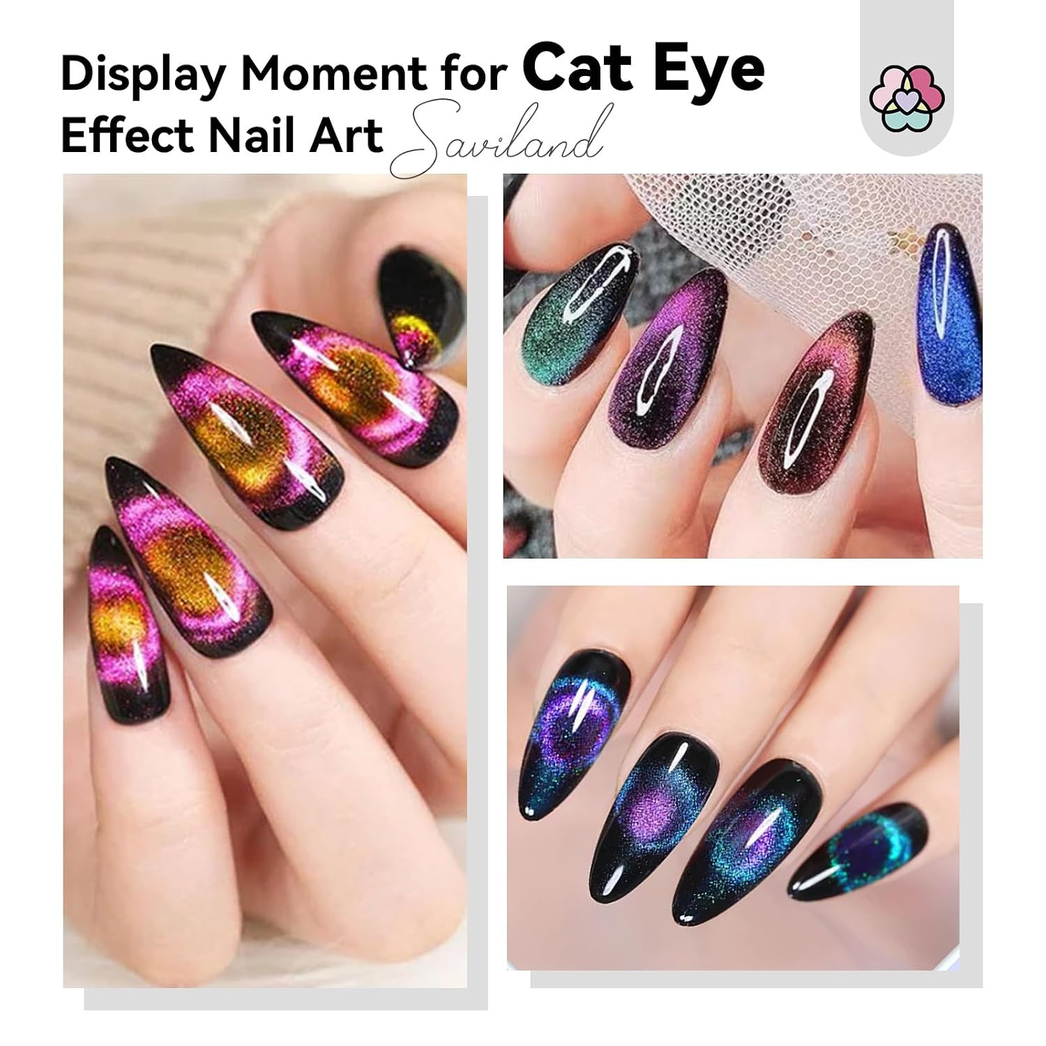 SAVILAND Cat Eye Magnet for Nails: 9PCS Cat Eye Gel Nail Polish Magnet Nail Art
