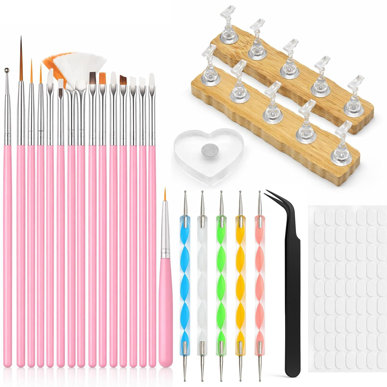 Nail Art Tools Kit – 15 Nail Art Brushes, 5 Double End Dotting Pens, Nail Stand