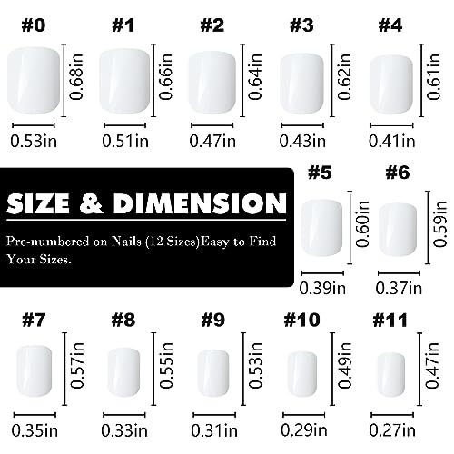 Short Press on Nails 240pc Glossy Press on Nails Short Square Round Fake White