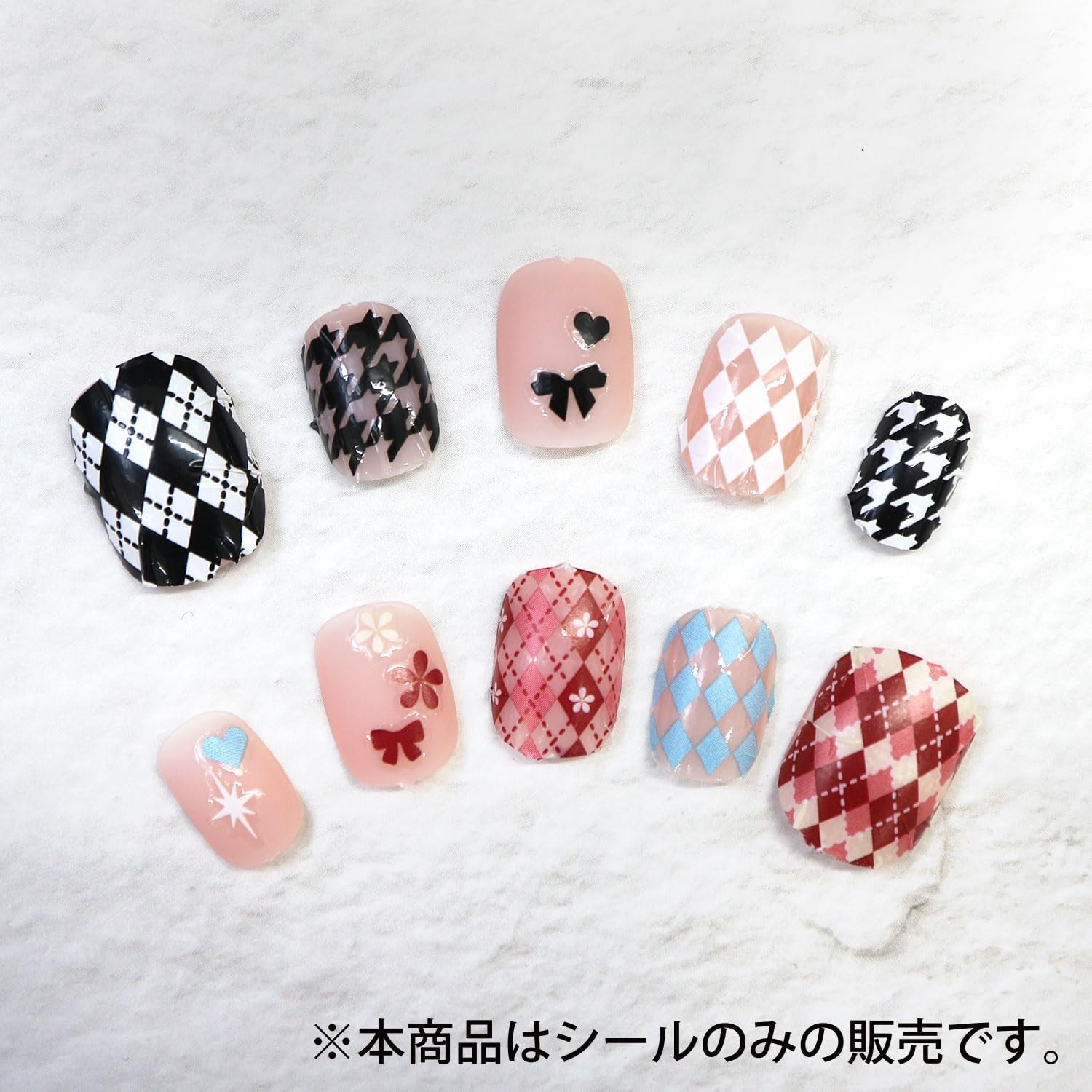Nail sticker check checker heart glitter transparent black white 1 sheet NAS-040