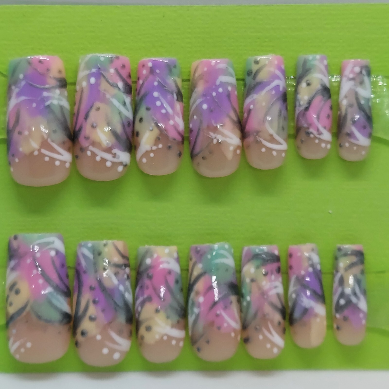 90’s Inspired Pastel Freaknik Mint Summer Nails Spring Wedding Rainbow Nails