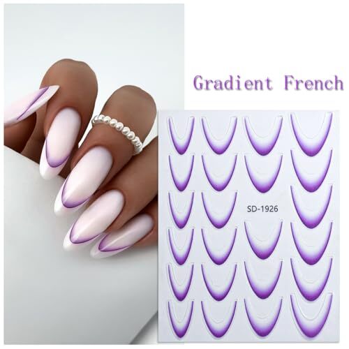 12Sheets Gradient French Line Nail Stickers, Colorful Stripes Color French Line