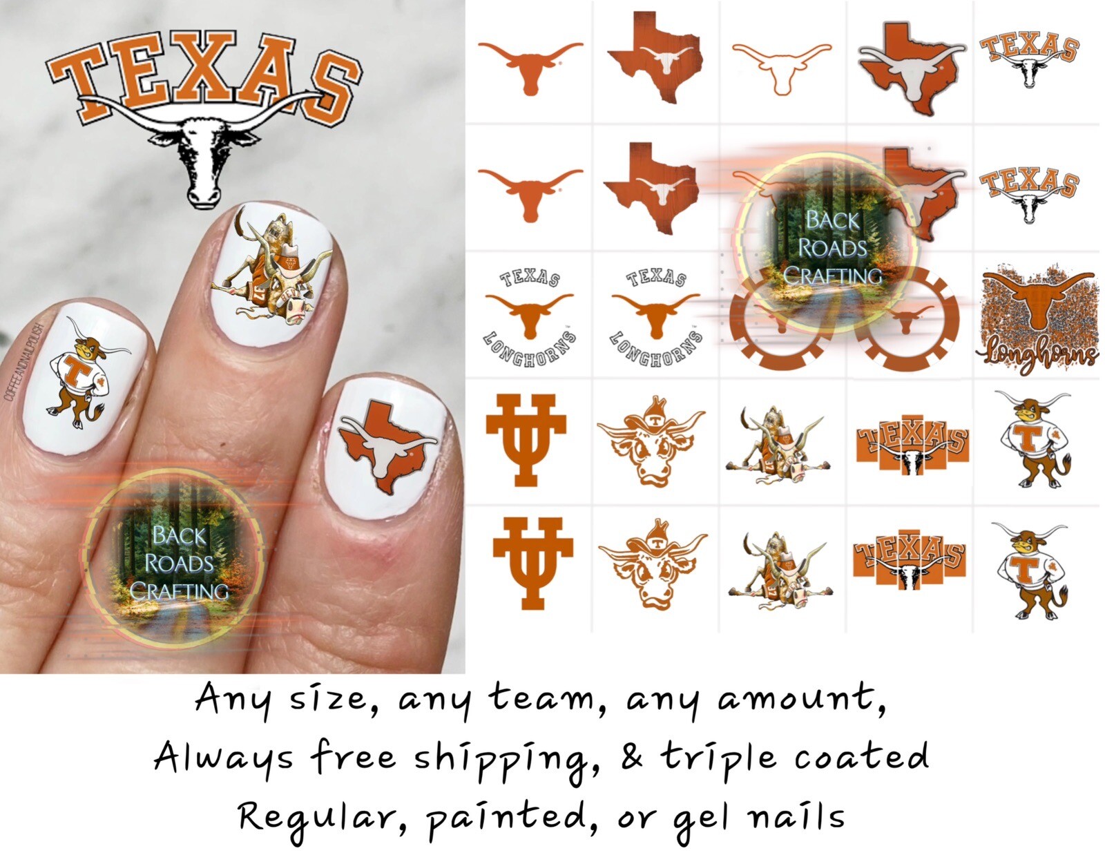 Texas Longhorn Waterslide Nail Decals Set Of 50 Instructions Included & Bonus
