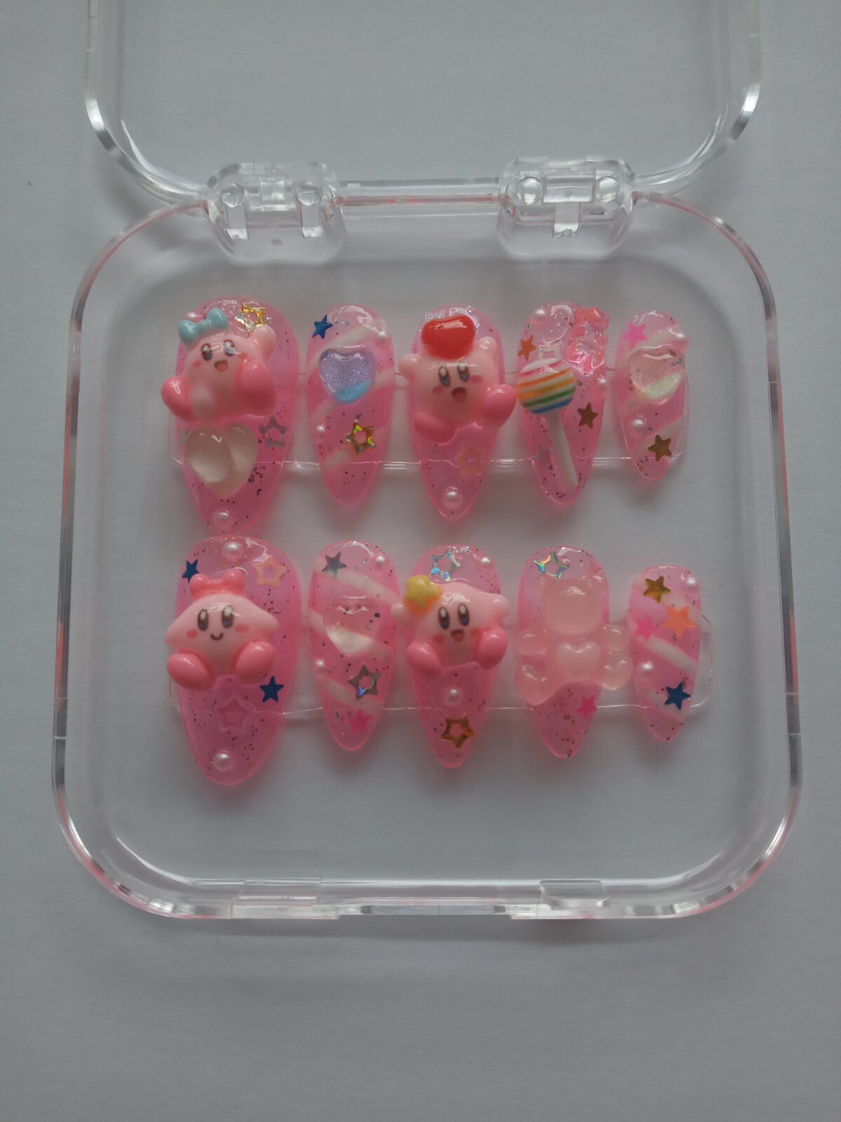 Handmade Press on Nails Y2k, Kawaii,Kirby,Made to order “Pick “.