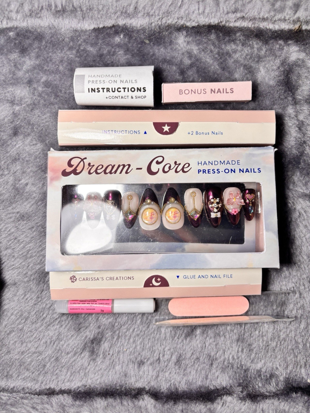 Carissa’s Creations Handmade DreamCore Press-On Nails Long Almond, Glue