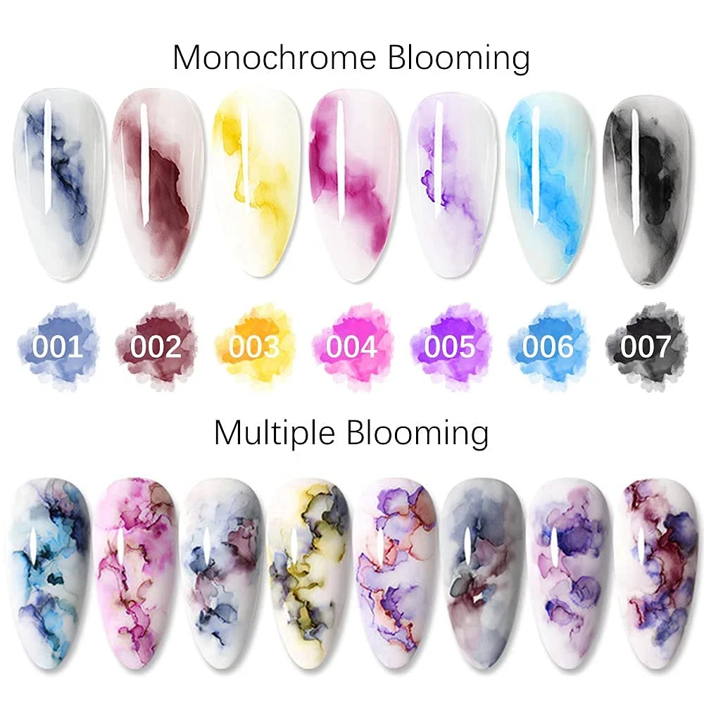Blooming Nail Polish Watercolor Ink Marble Nail Art Blossom Effect Manicure for