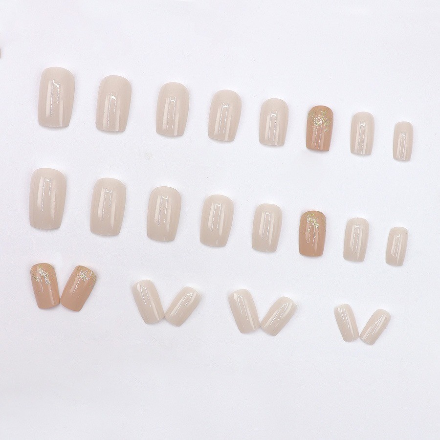 48Pcs White Silver Glitter Gradient Short Square Press on Nails, Nude Fake Nails