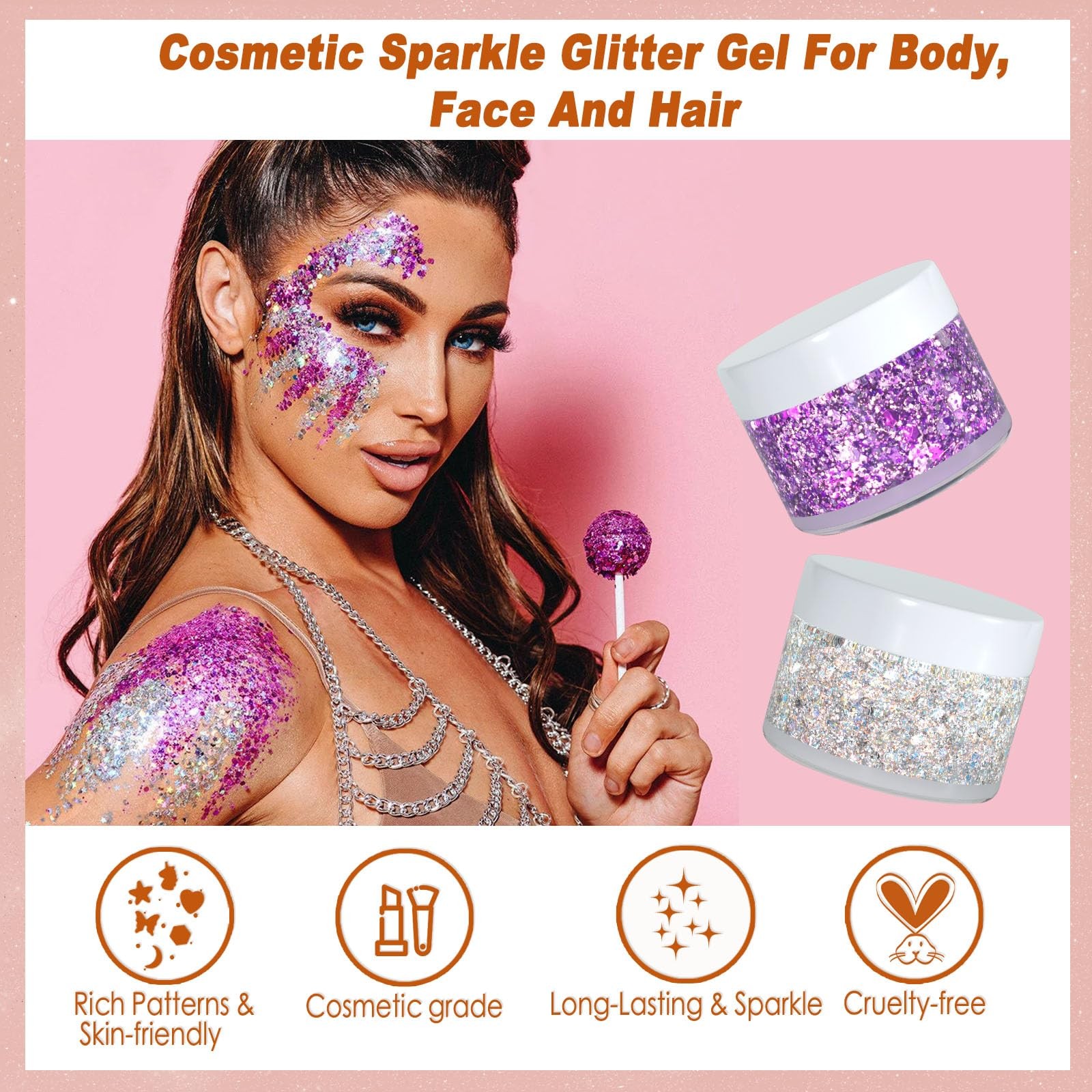 50ML Red Chunky Body Glitter Gel for Face Hair Festival Party Cheer Makeup