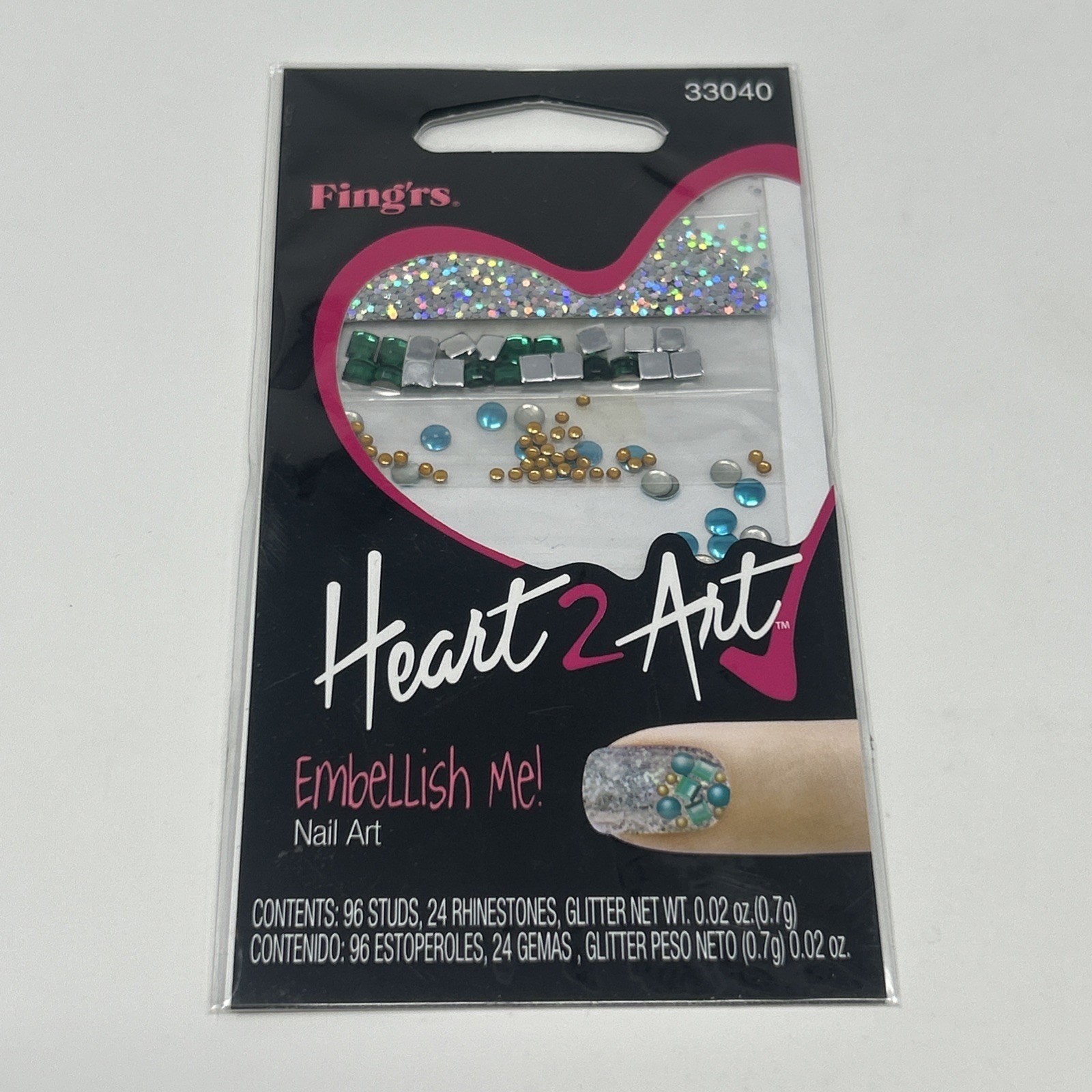 NEW Fing’rs Heart 2 Art Embellish Me Nail Art Stud Rhinestone Glitter #33040
