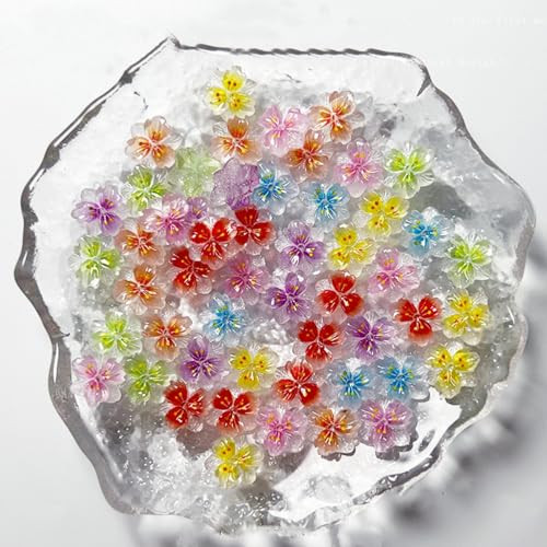 50pcs 3D Flower Nail Charms, Mixed Color Nail Art Charms, Resin Flower Petals