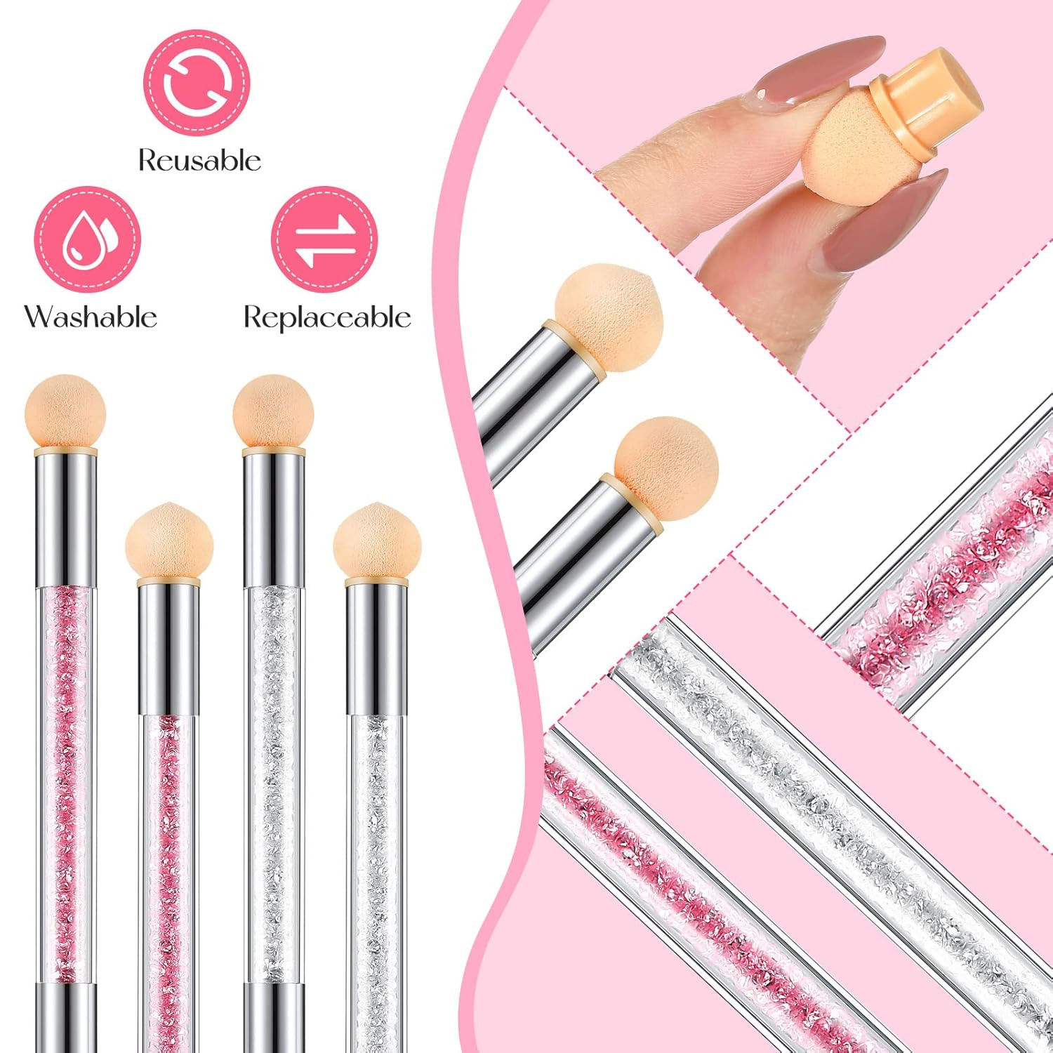 4 Pcs UV Gel Gradient Sponges Pens with 16 Pcs Replacement Head Nail Sponges for