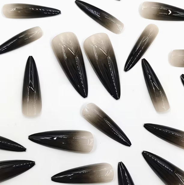 24 Pcs Press-On Nail Long Stiletto Glossy – Black Ombre Nails