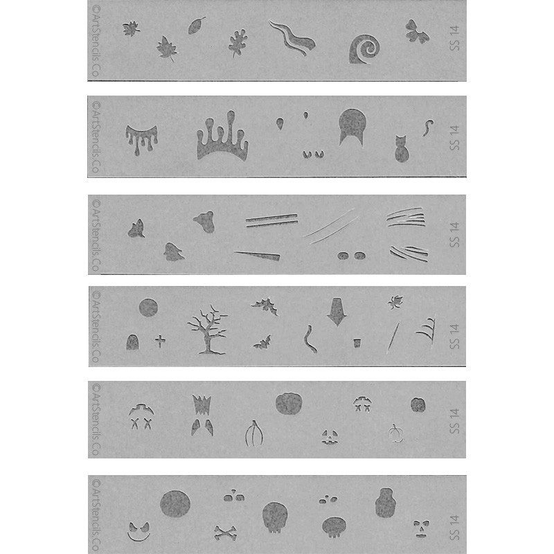 Airbrush Nail Art Design Stencil Strips Halloween Theme SS14 -6 pc set