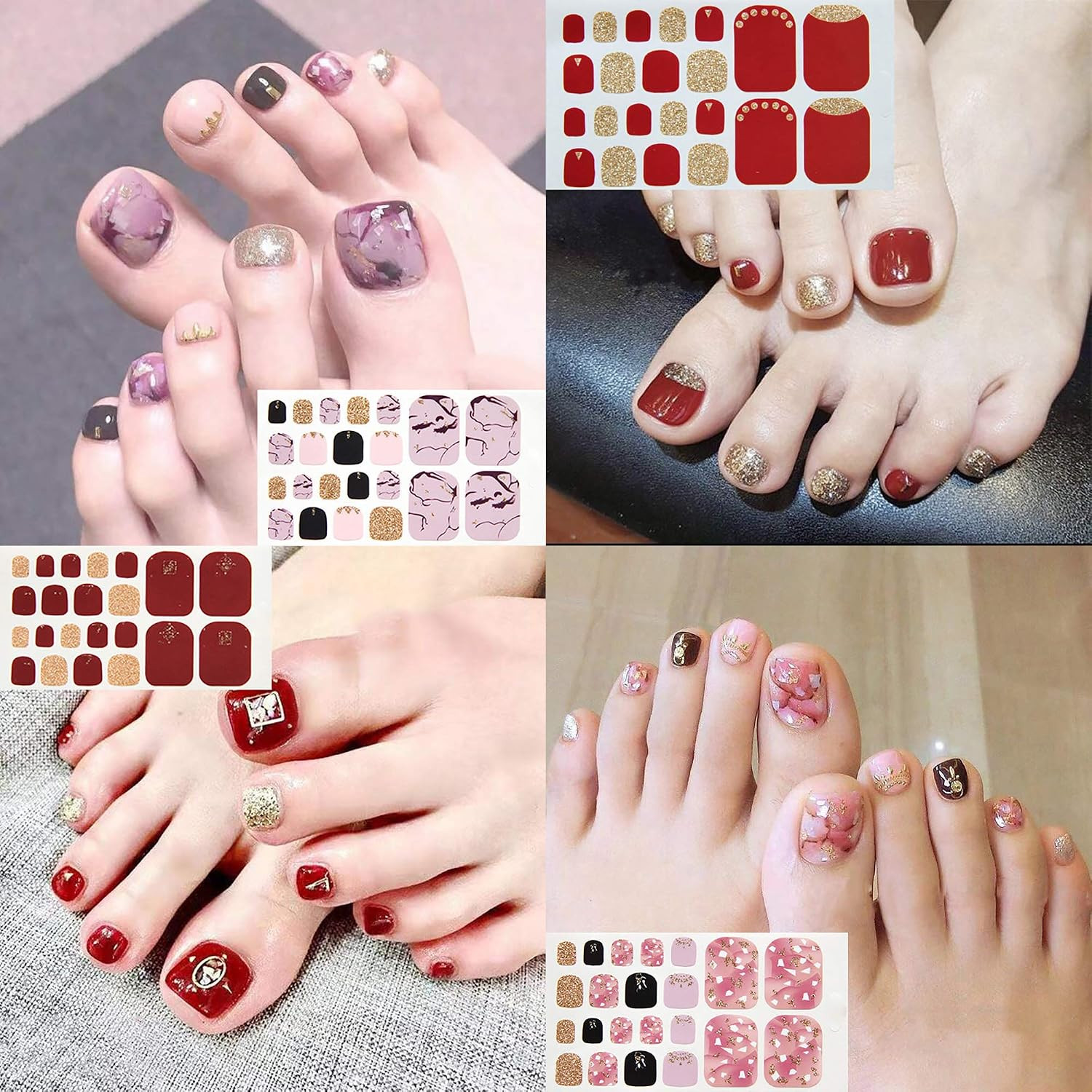 20 Sheets Adhesive Toenail Polish Wraps Stickers Flower Marbling Toe Nail Strips