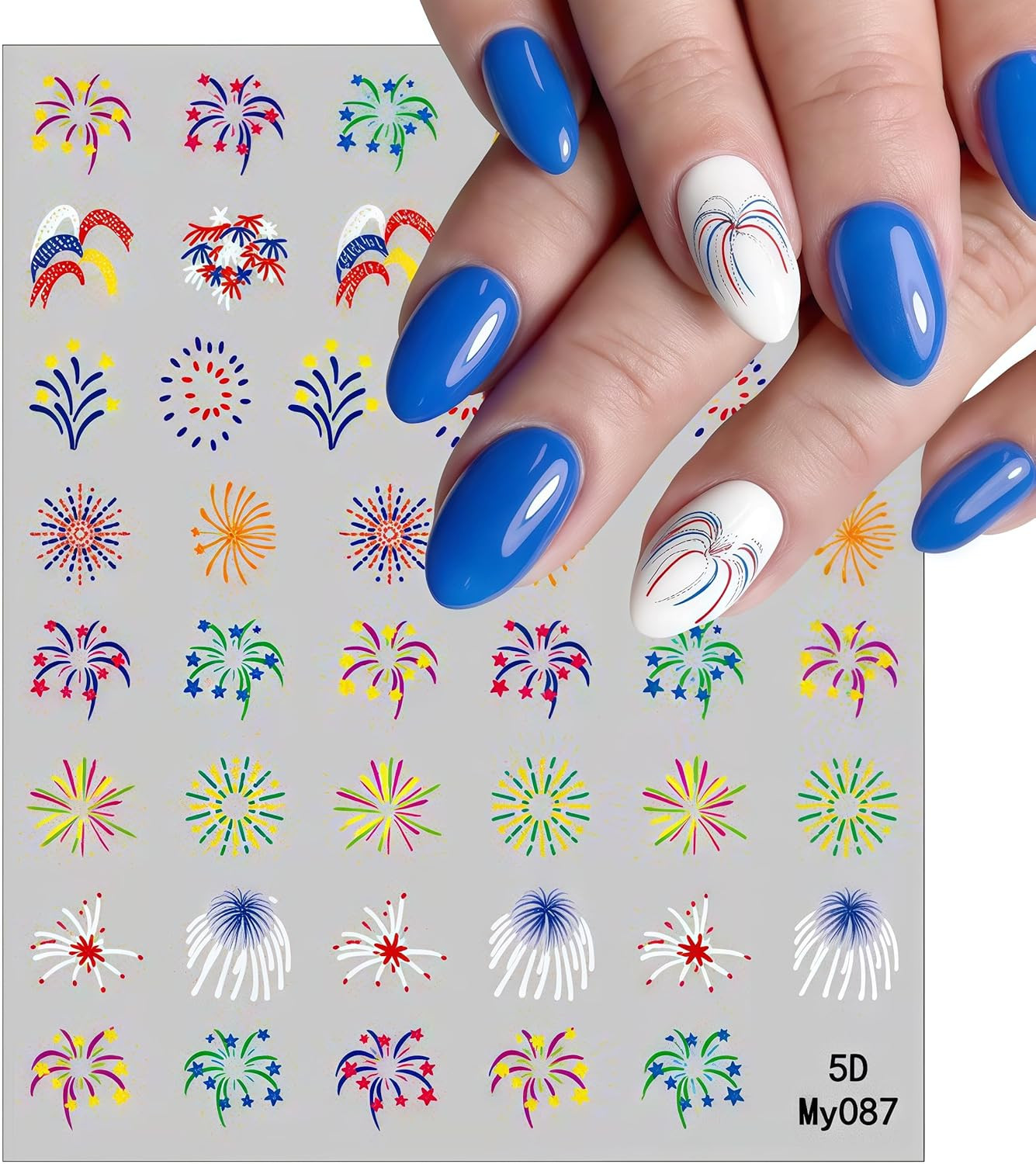 3 Sheets 4Th of July Fireworks Nail Art Stickers 5D Embossed Self Adhesive Patri