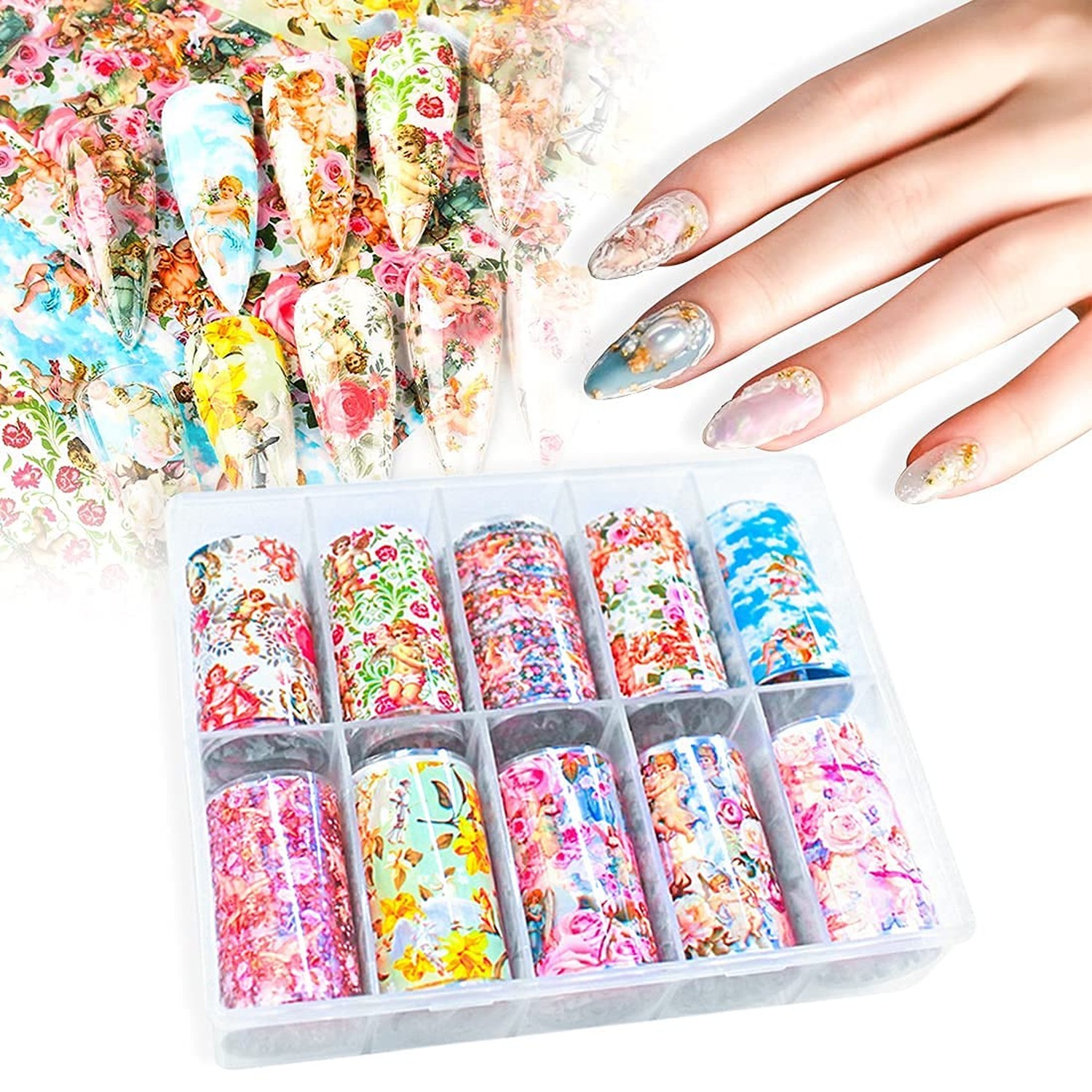 Nail Foil Transfer, DANNEASY 10 Sheets Angle Cupid Flower Design Nail Sticker…