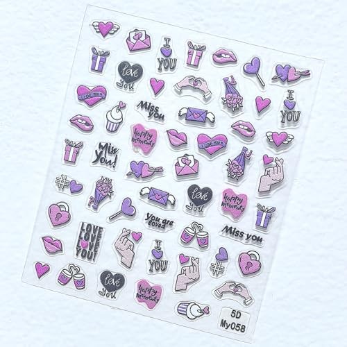 3 Sheets Valentine’s Day Nail Art Stickers Colorful Heart Nail Decals 5D heart