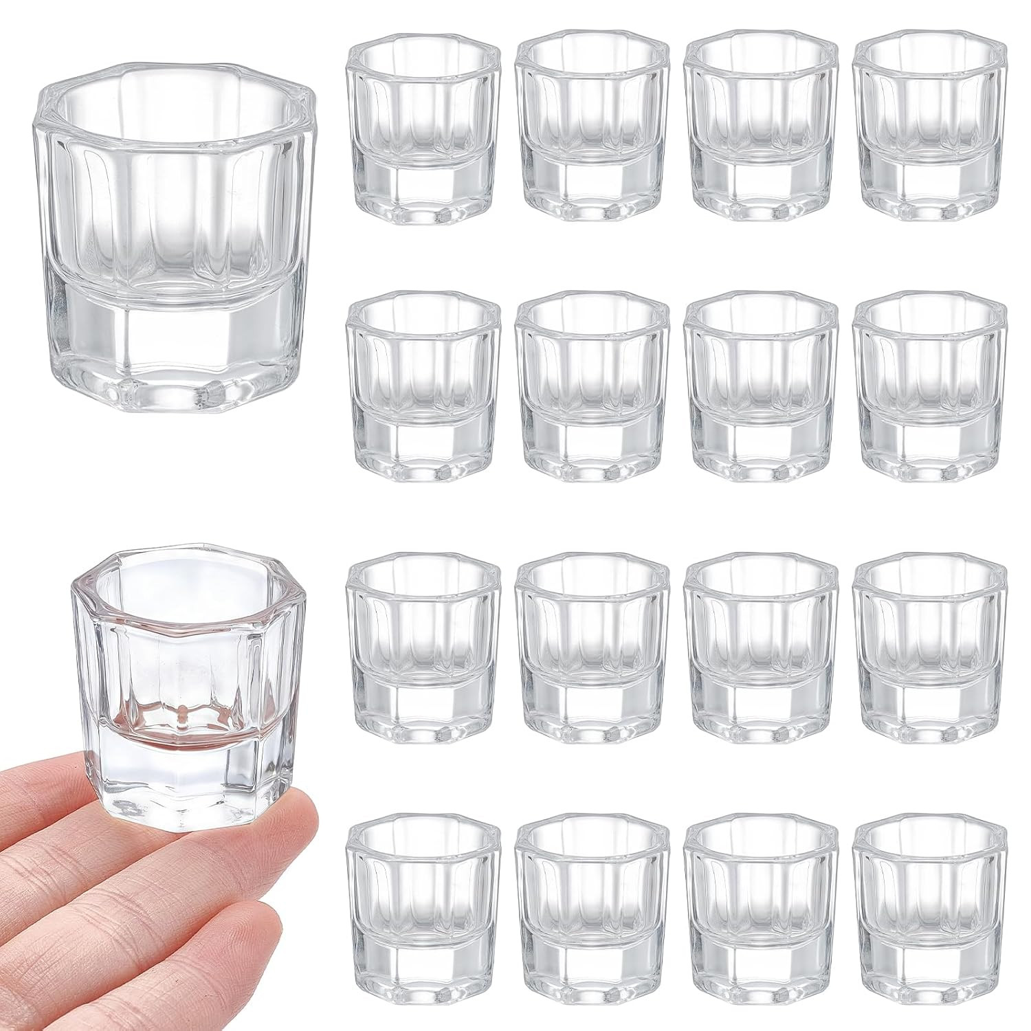 20PCS Nail Art Dappen Dish Cups for Acrylic Liquid and Powder Clear Glass Nail